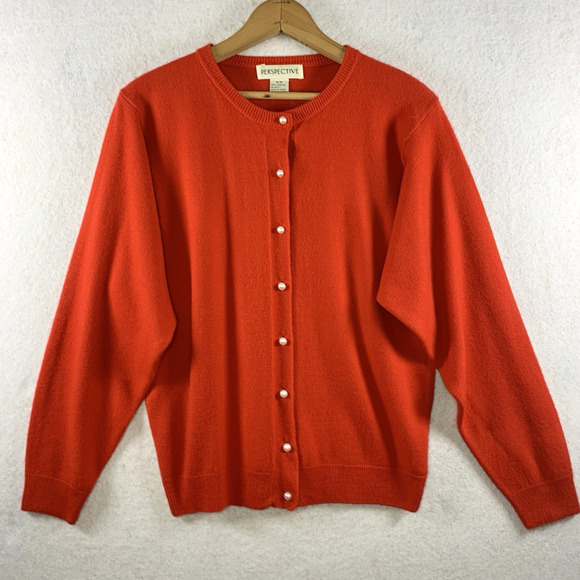 Vintage Womens Pearl Button Cardigan Sweater Sz M Red Old Money Ivy League - Picture 1 of 10